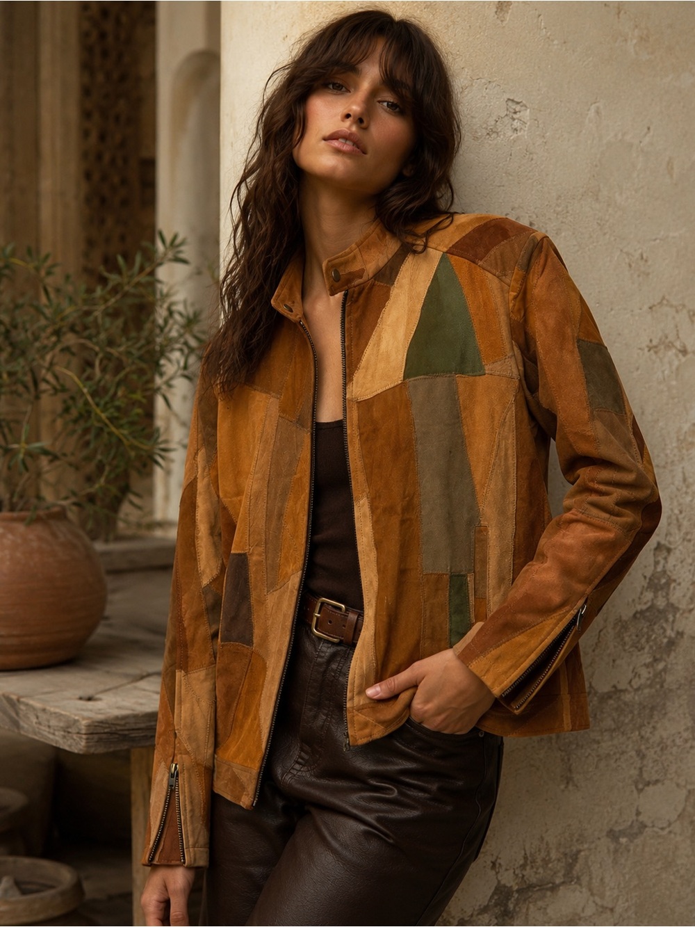 Vintage Patchwork Leather Moto Jacket | Rustic Western Bohemian Vibes